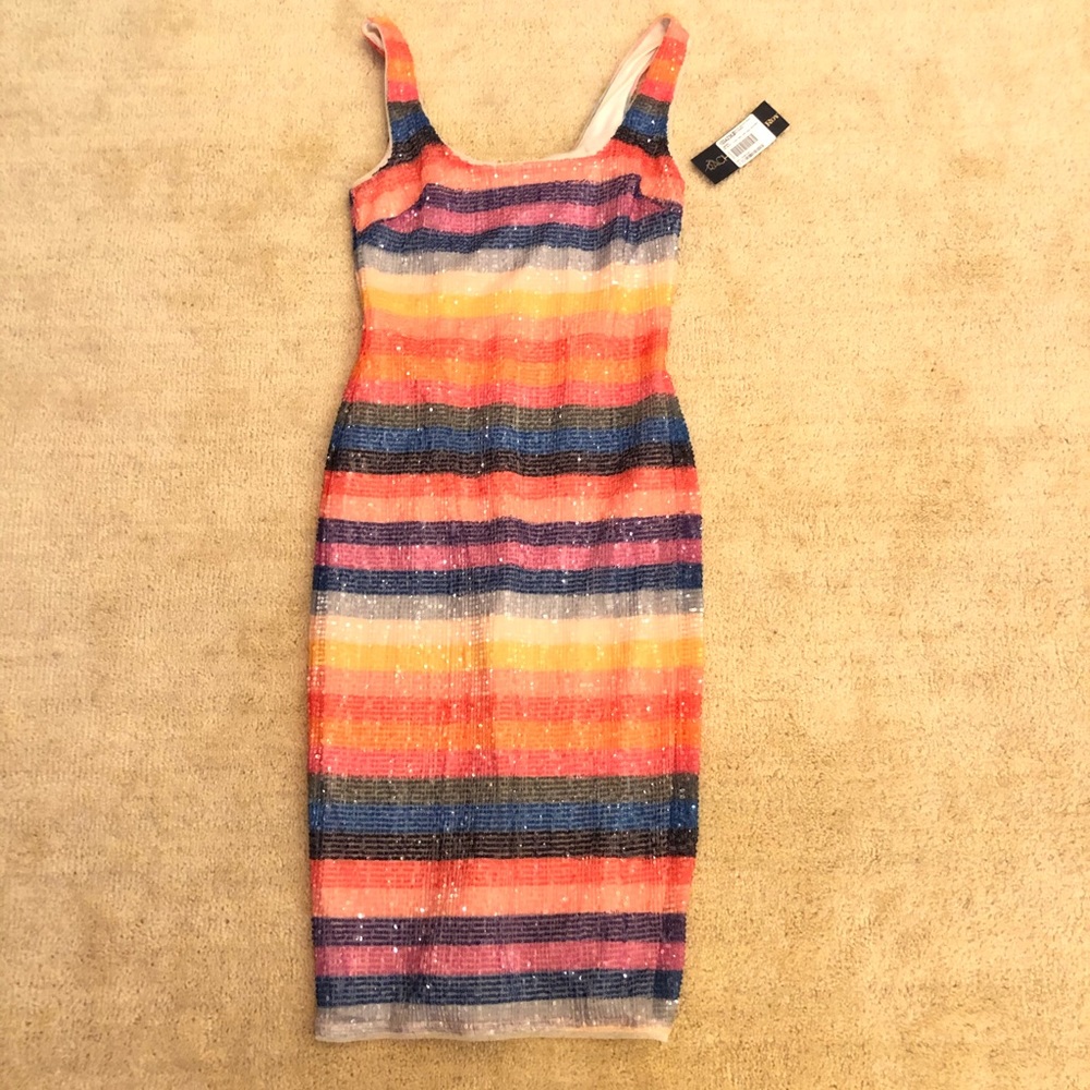 Rachel Roy Rainbow Striped Sequined Dress